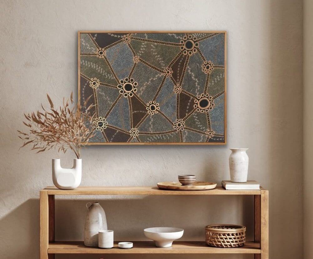 Brown dot painting art Domica Hill Indigenous artist behind By Meeka