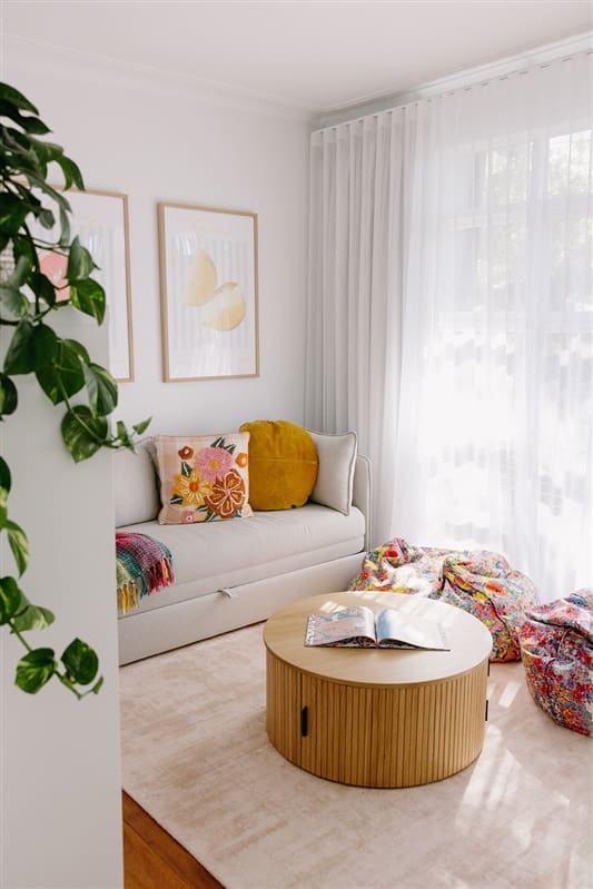 Play area with colourful beanbags