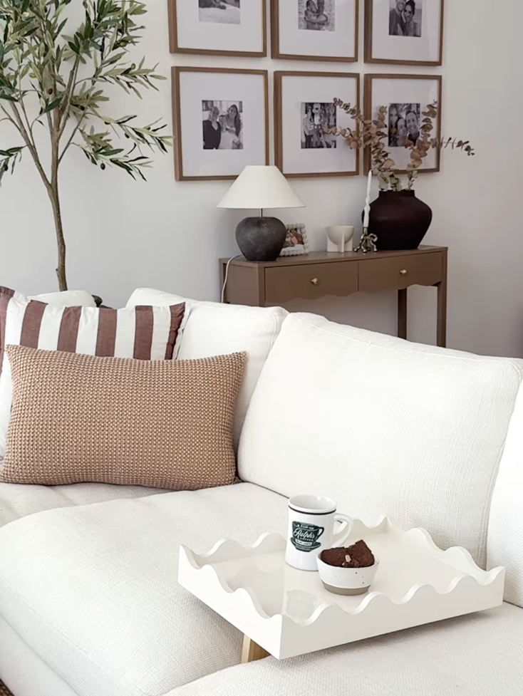 DIY scalloped sofa tray table