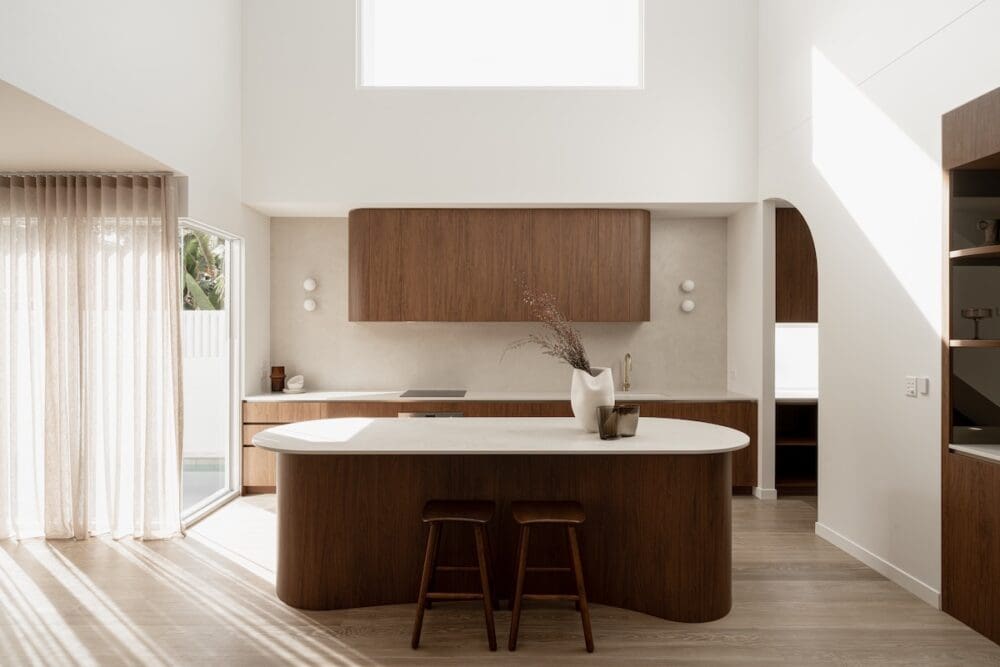 Curved doorways and rounded kitchen island