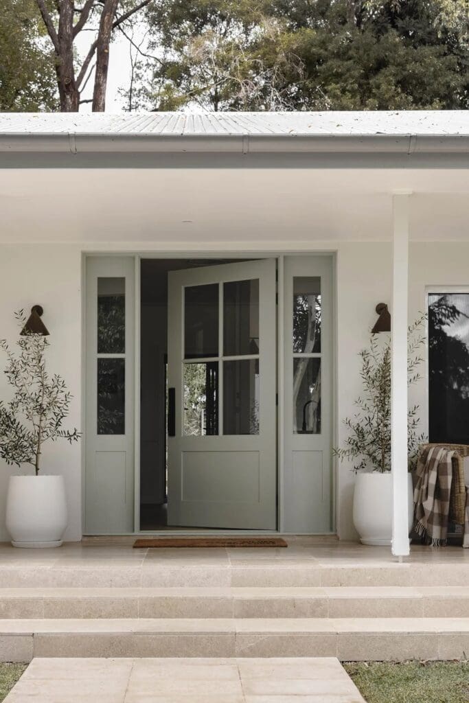 Green front door at Ewingsdale home