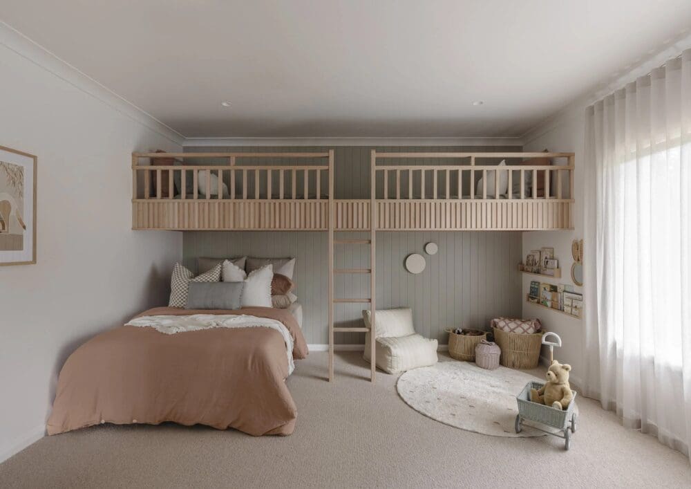 Multi-kids room with built in bunk beds at Ewingsdale home