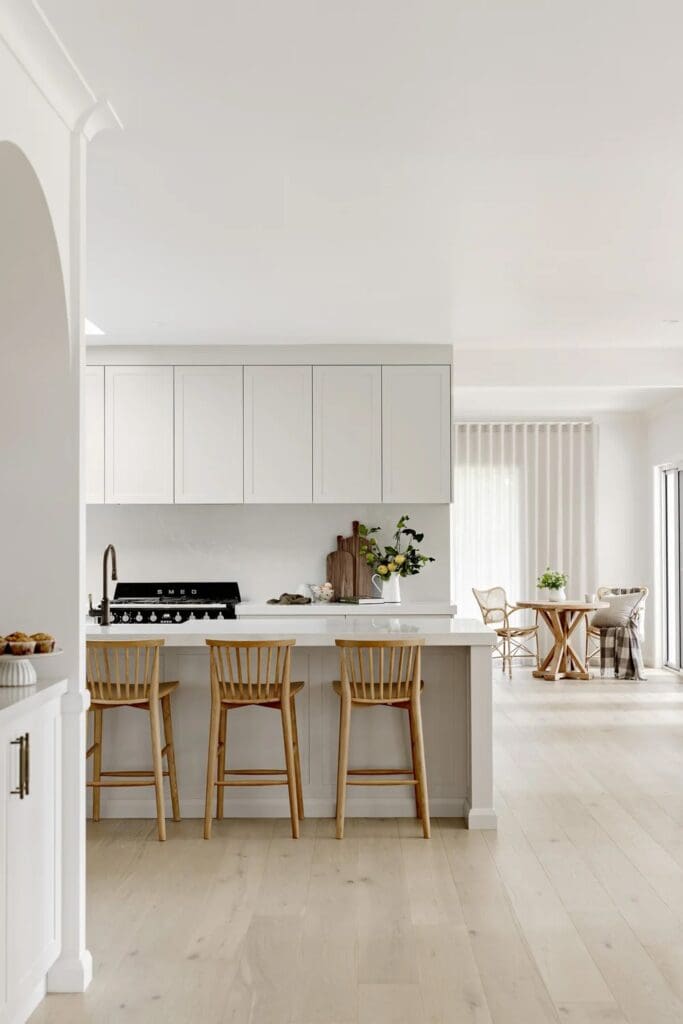 Kitchen and dining seating nook at Ewingsdale home