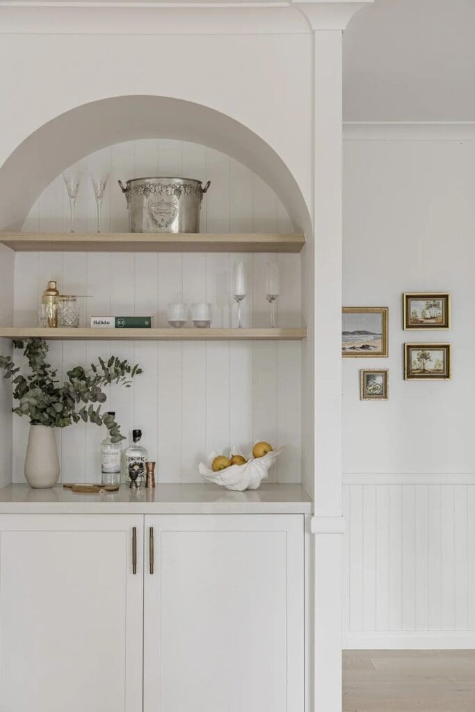 Built in wine bar area in Ewingsdale home