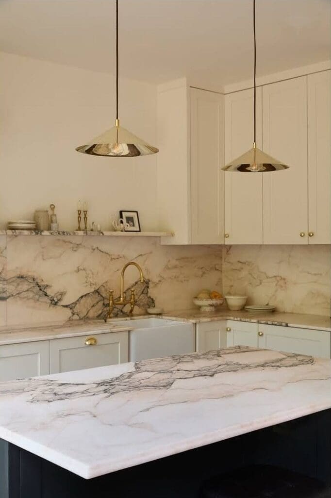 Marble kitchen renovation backsplash and countertops
