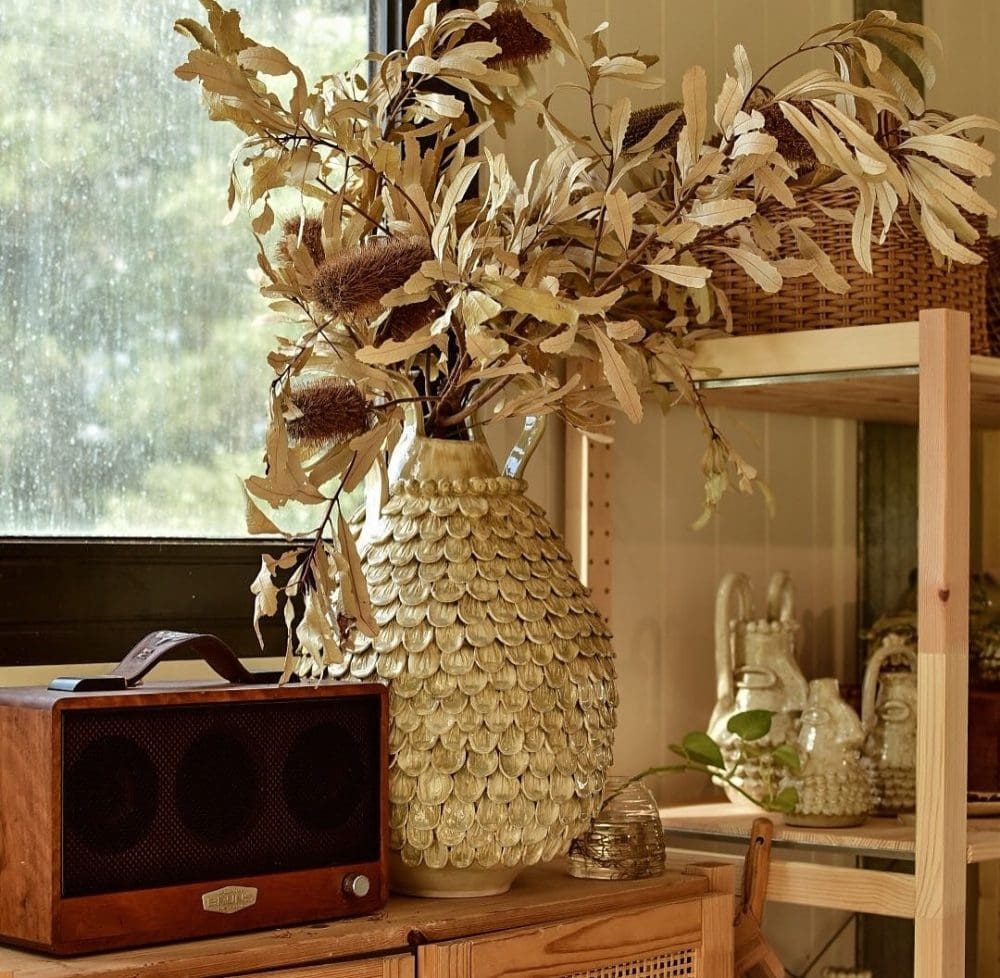 Petal vase glazed with dried floral arrangement from Clayhead Ceramics