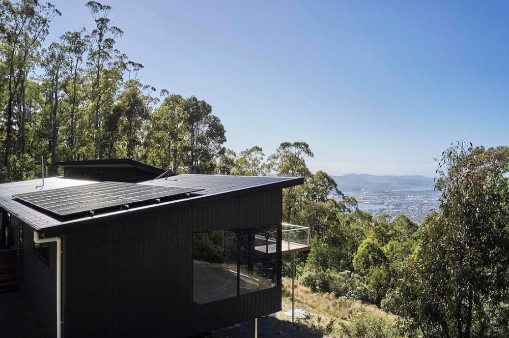 Contemporary home with solar roof panels