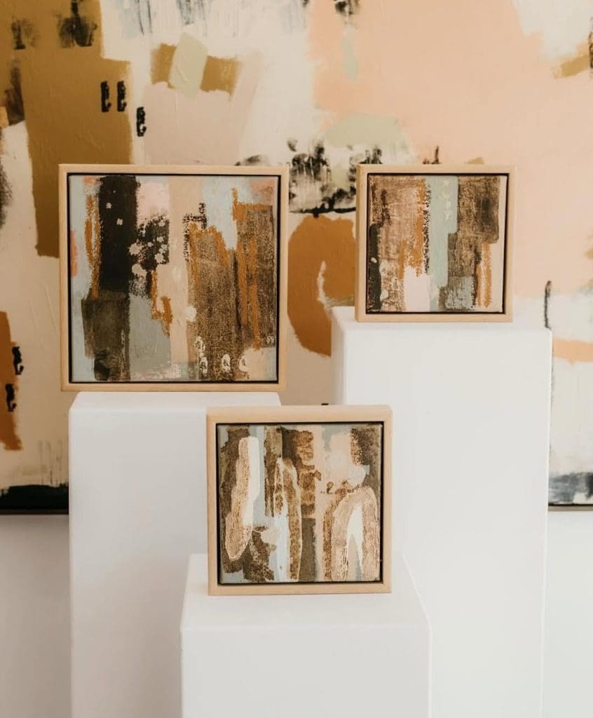 Set of three framed modern abstract paintings