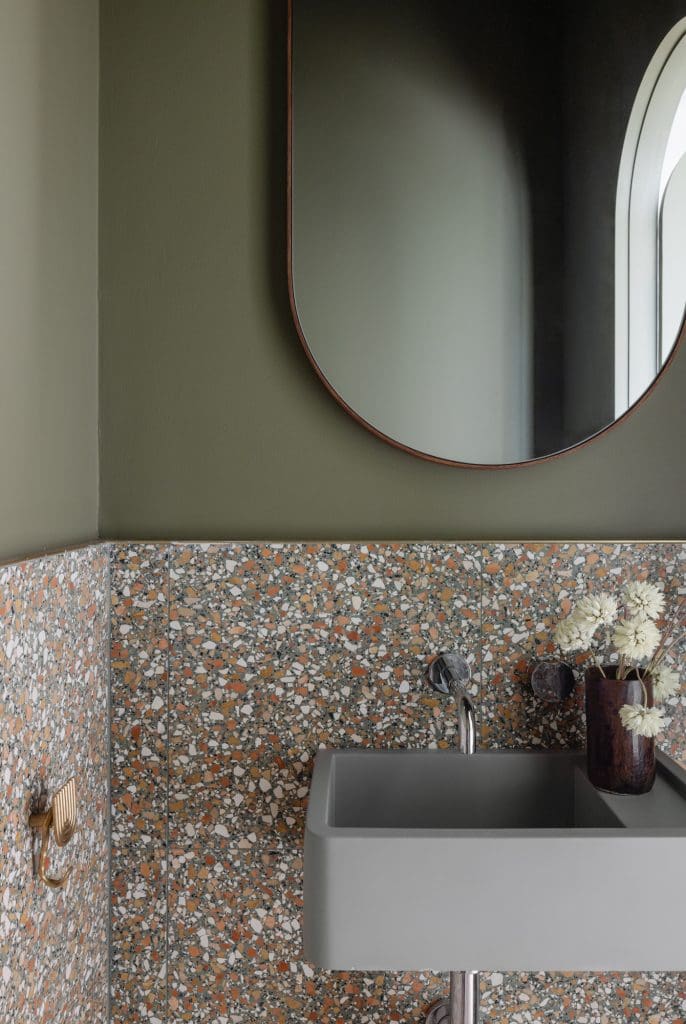 Brown terrazzo with green wall