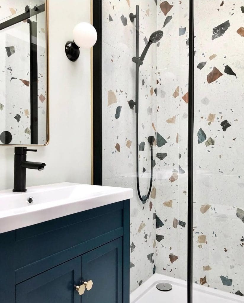Chunky fleck terrazzo in bathroom