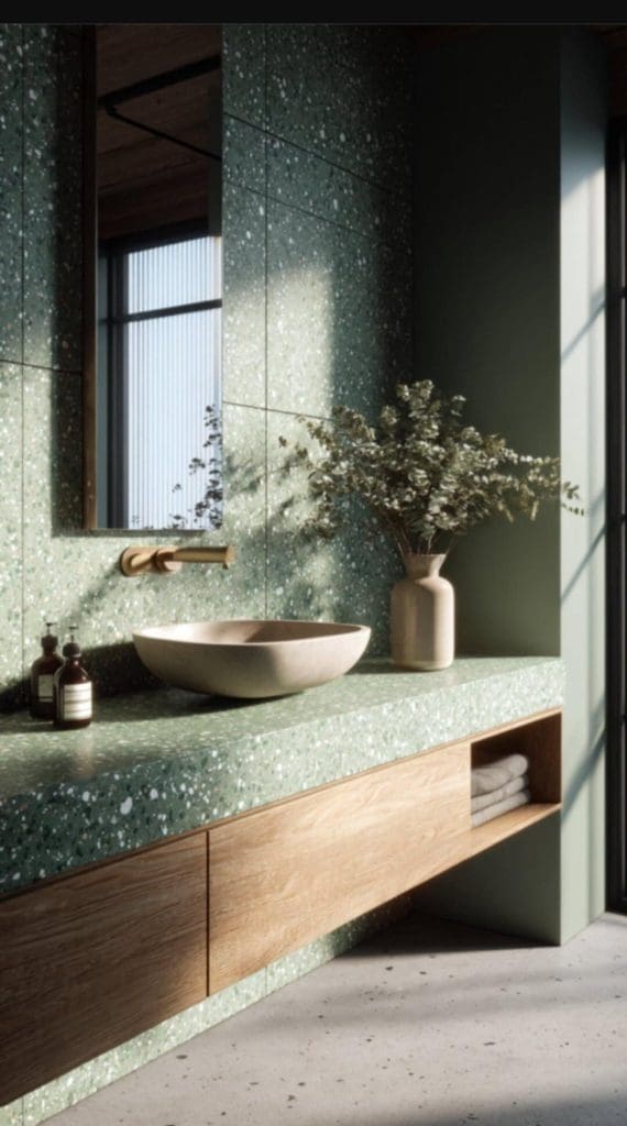 Green terrazzo vanity