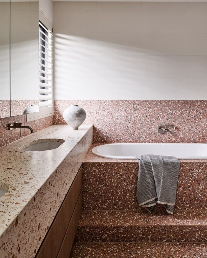 Bathroom with two types of terrazzo