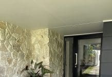 How to cover ugly brick: A luxe stone facade makeover DIY stone wall makeover by Bec Riley from Rileygoodadventures - stone wall complete