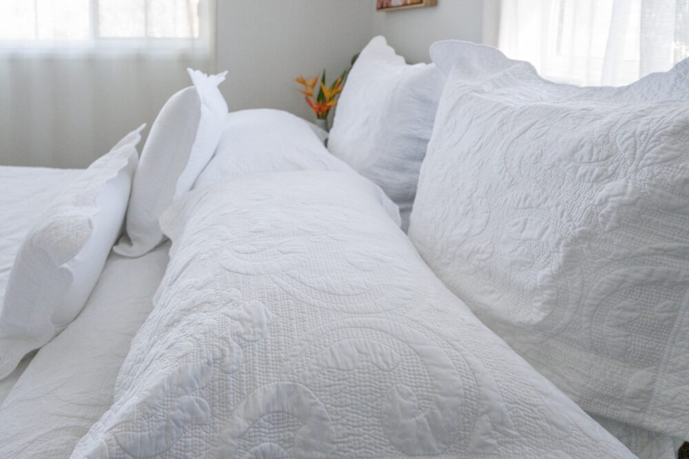 Close-up details of pillow and cushion styling