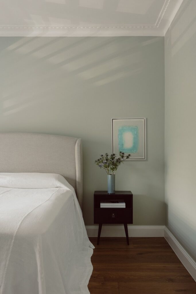 Tranquil bedroom using a harmonising colour palette