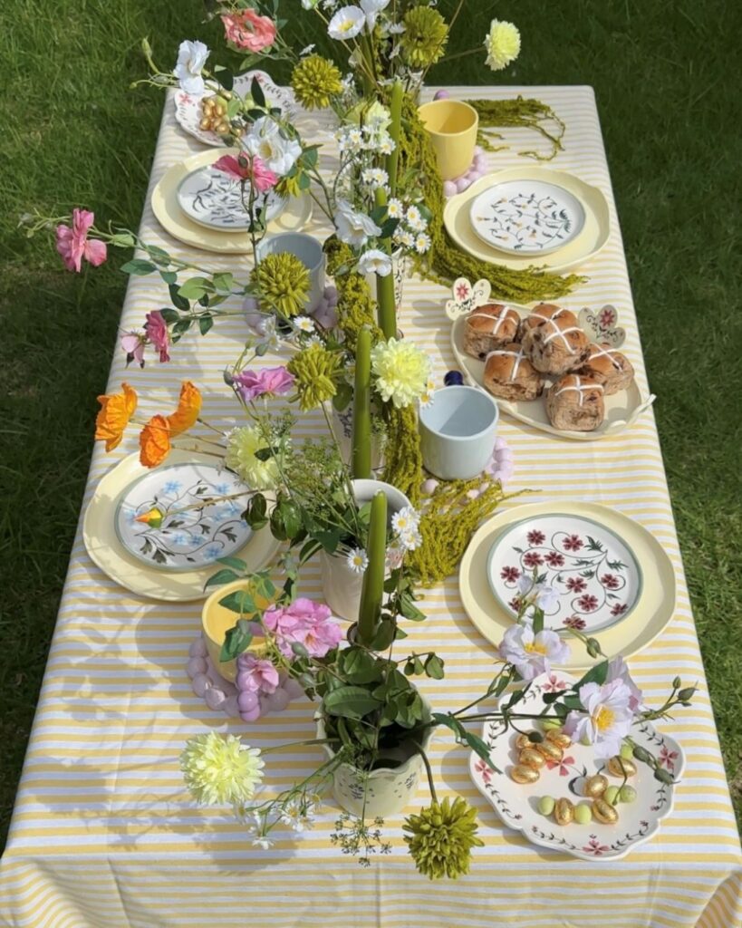 Garden table setting with floral spring charm