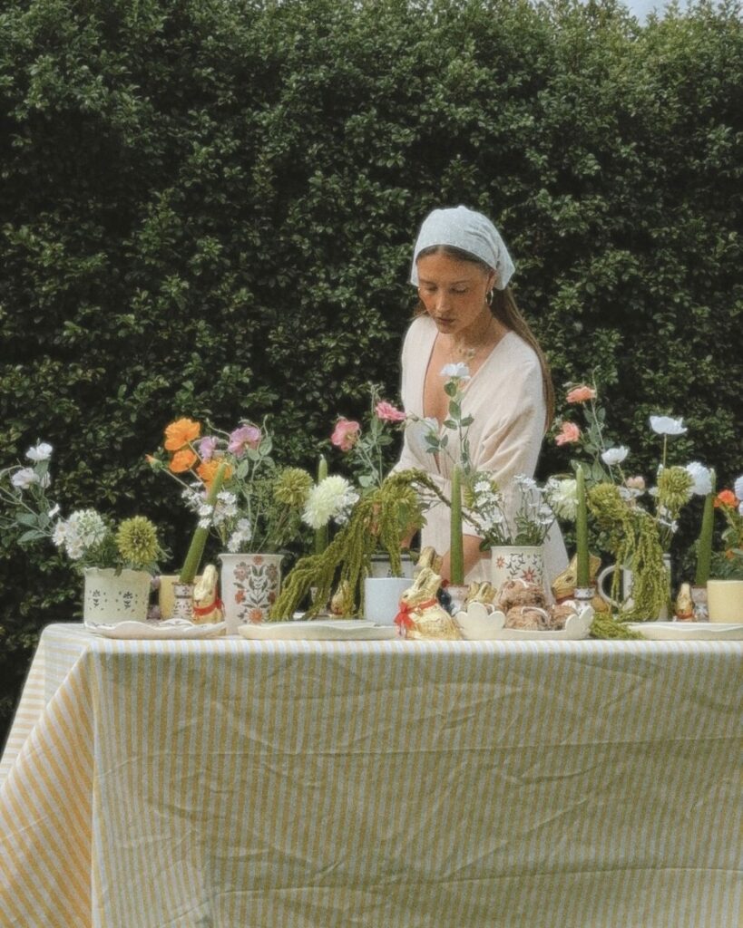 Garden tablescape styled with Eva Temple ceramics