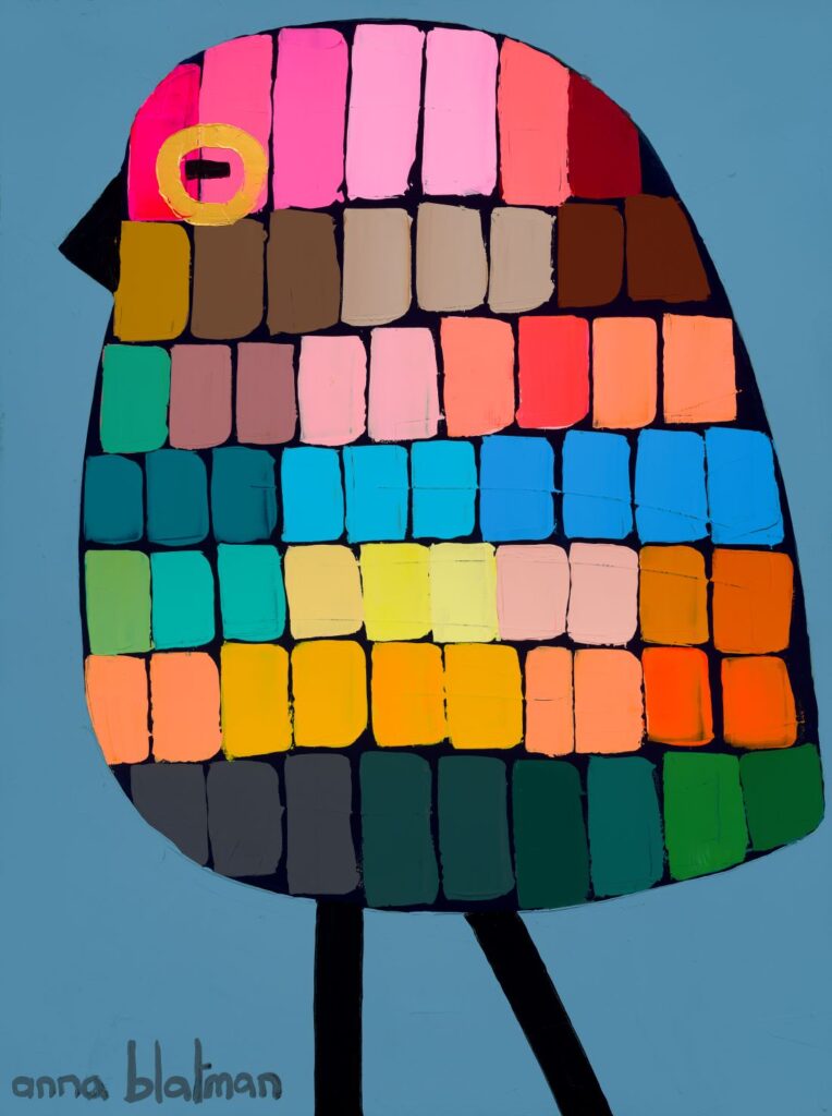 Colourful abstract bird in bold blocks