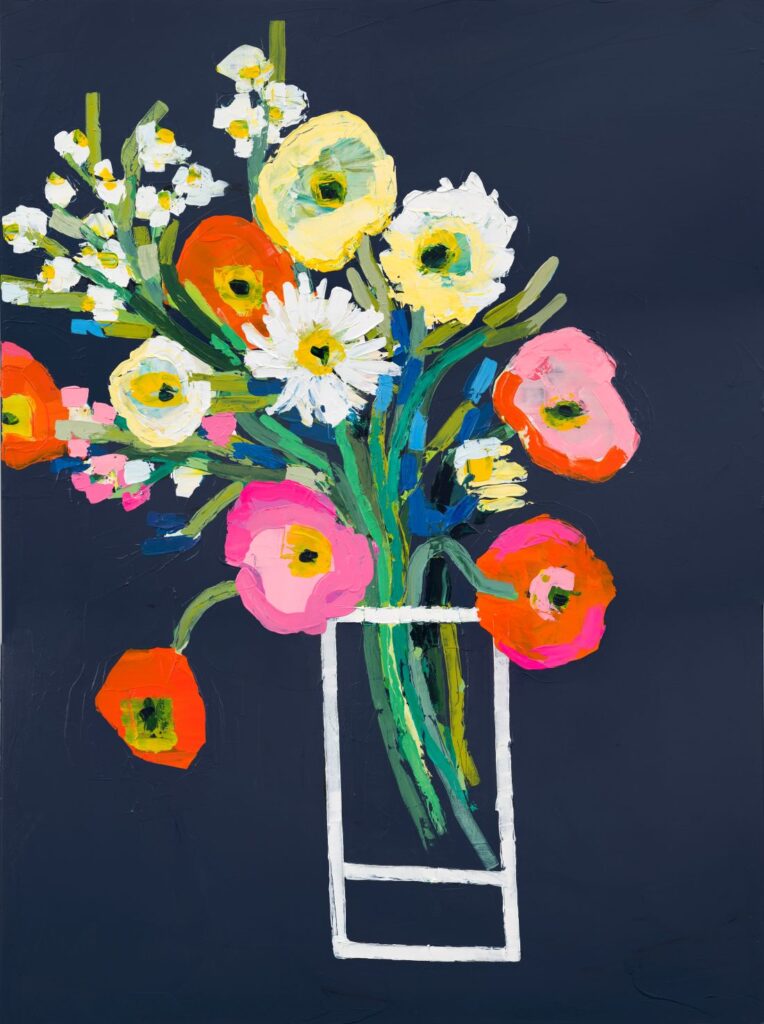 Bright floral arrangement in minimalist vase