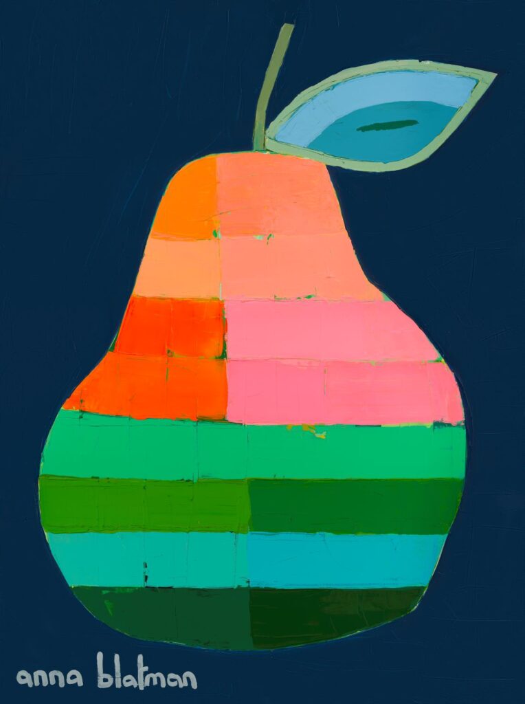 Colourful striped pear on deep blue