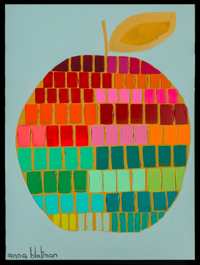 Colourful apple in geometric block pattern