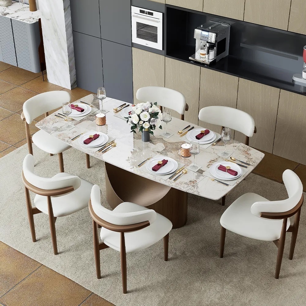 Stone top extendable dining table