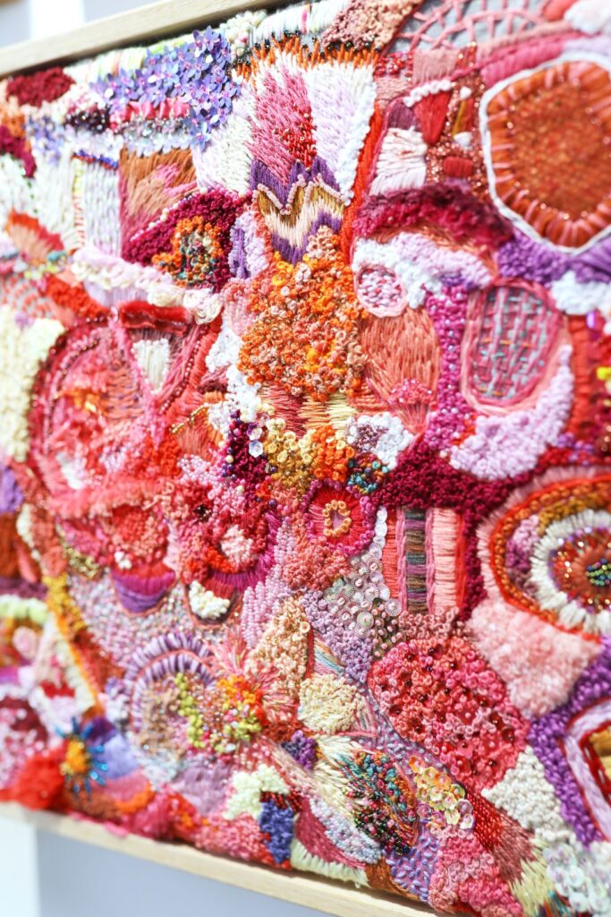 Glitterfall – Close-up Detail of Embroidered Artwork by Elizabeth Sullivan
