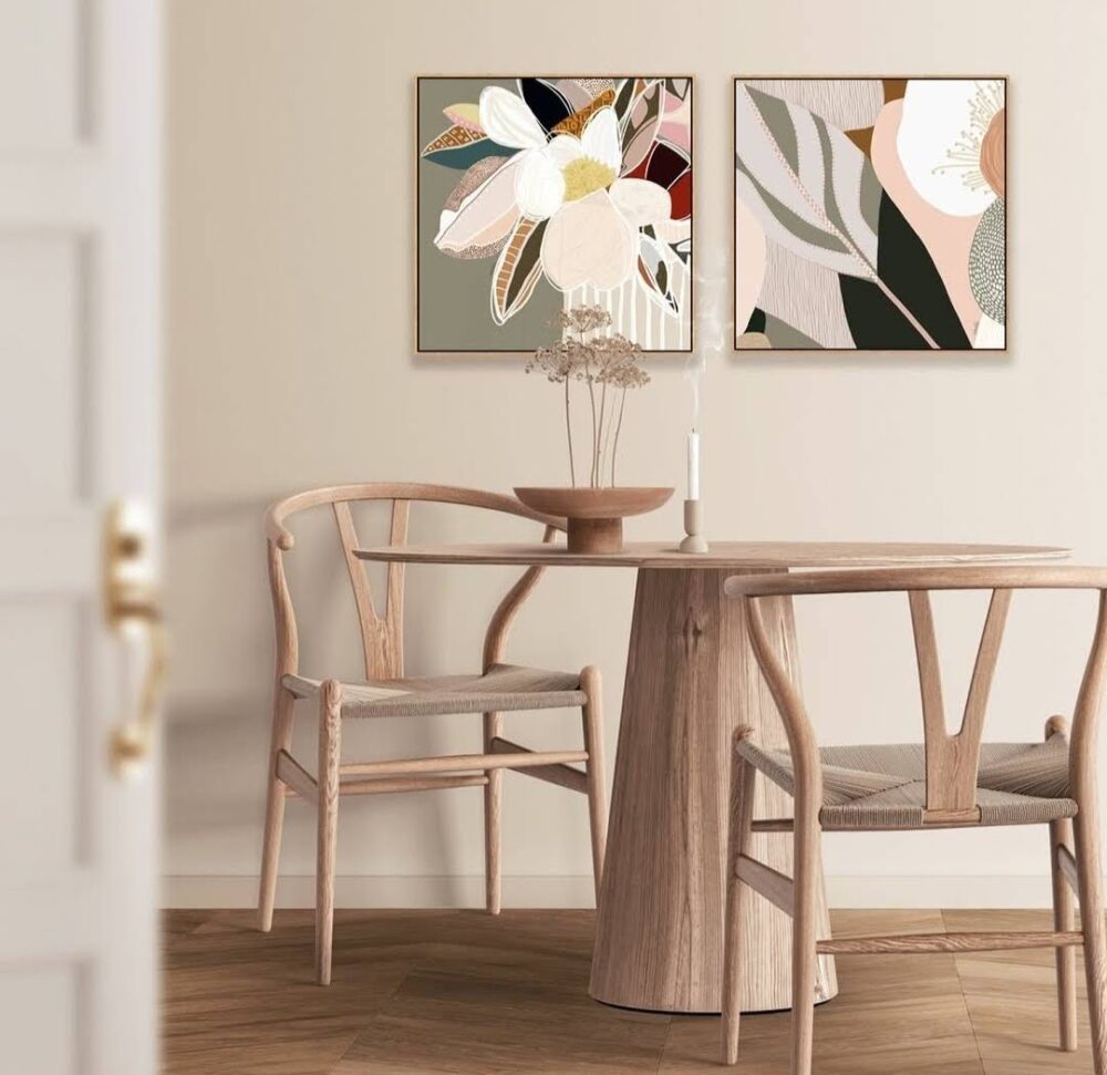 Duo of Haven Prints artwork in dining space