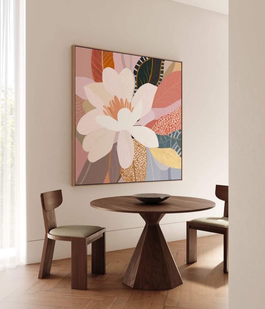 Haven Prints artwork with floral style in modern dining space