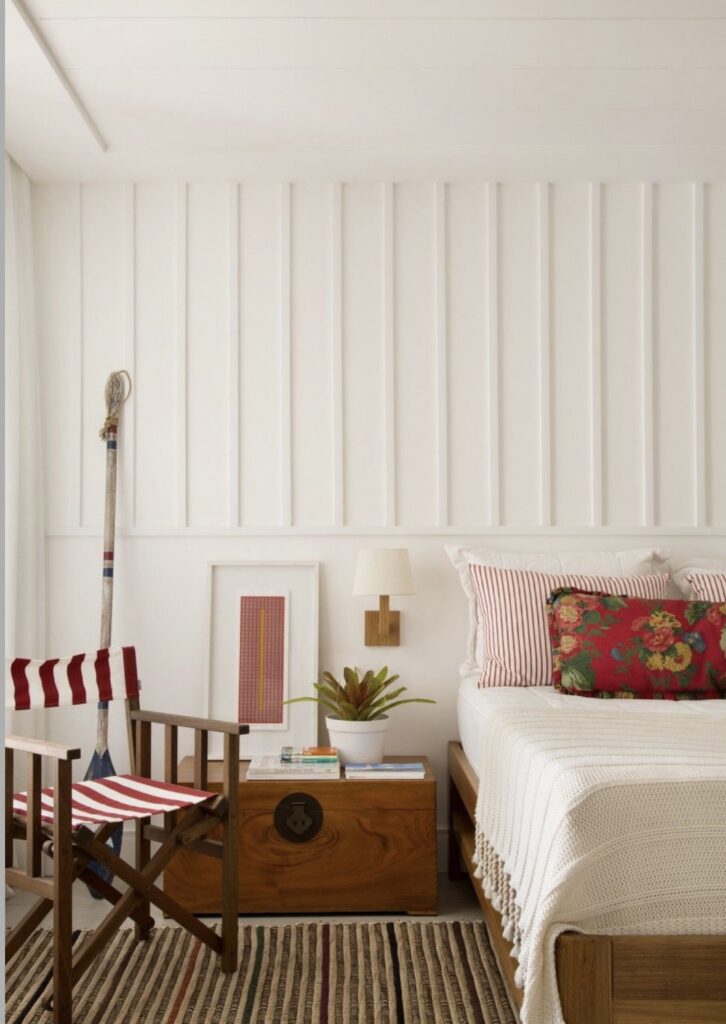 Reverse board and batten bedroom feature wall