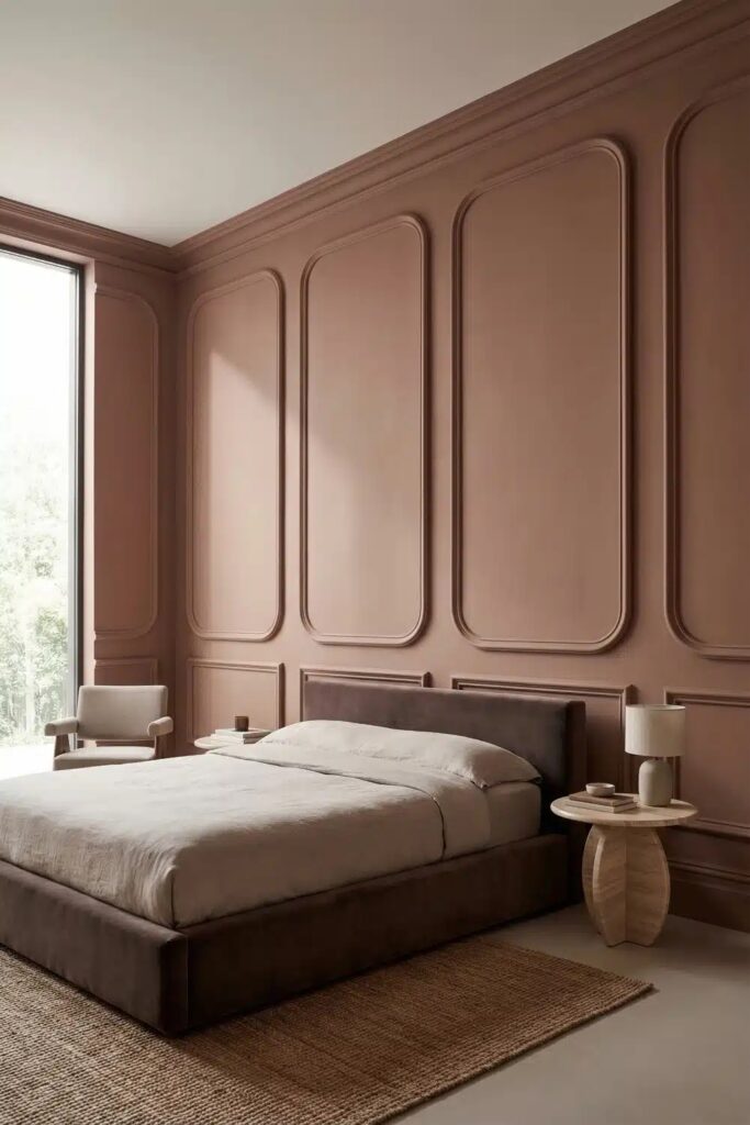 Curved panel feature wall in burgundy colour