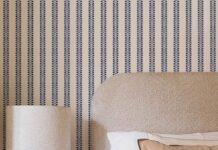 Elevate your space with the ultimate guide to bedroom feature walls Blue patterned striped wall paper