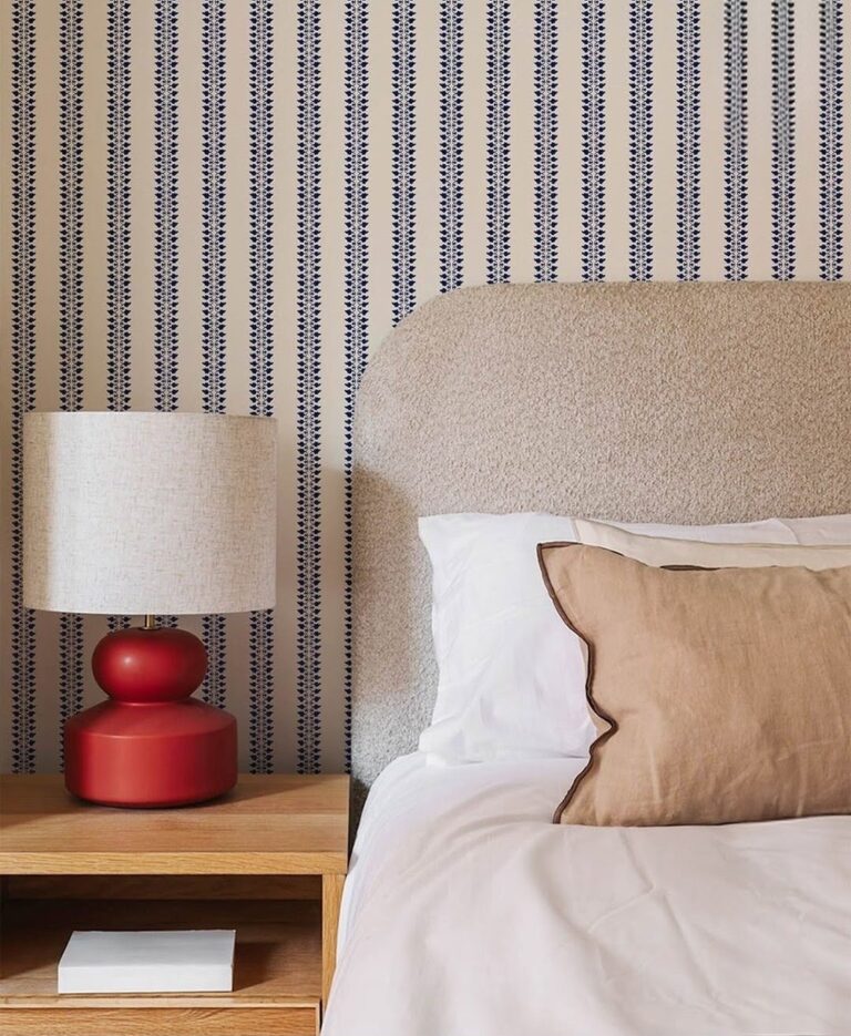 Blue patterned striped wall paper