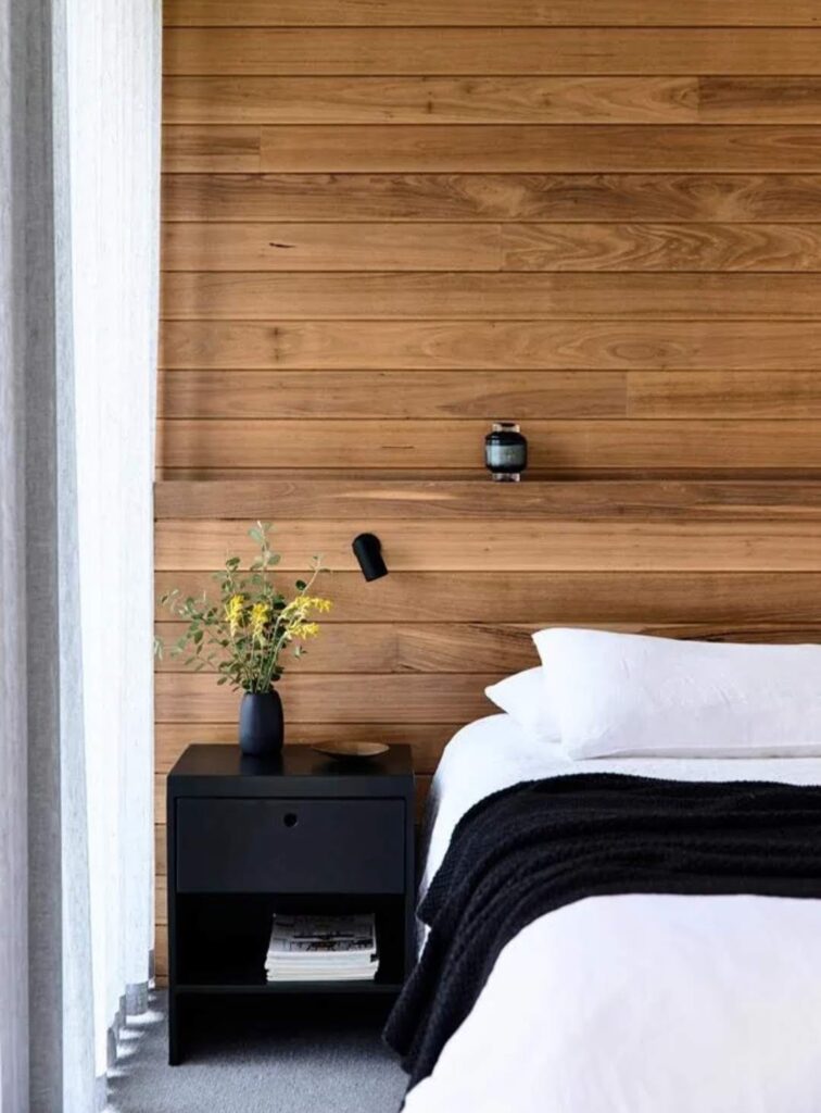Timber panelling in bedroom