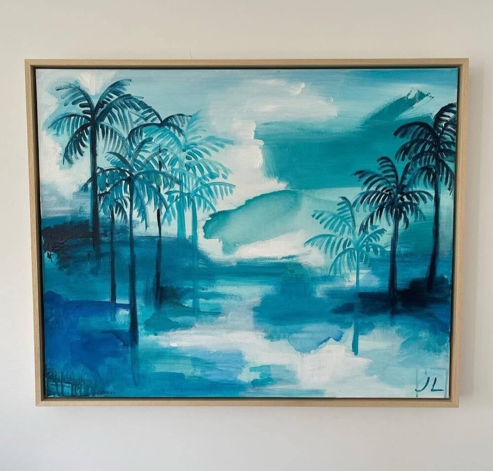 Blue palm artwork by Jennifer Lia