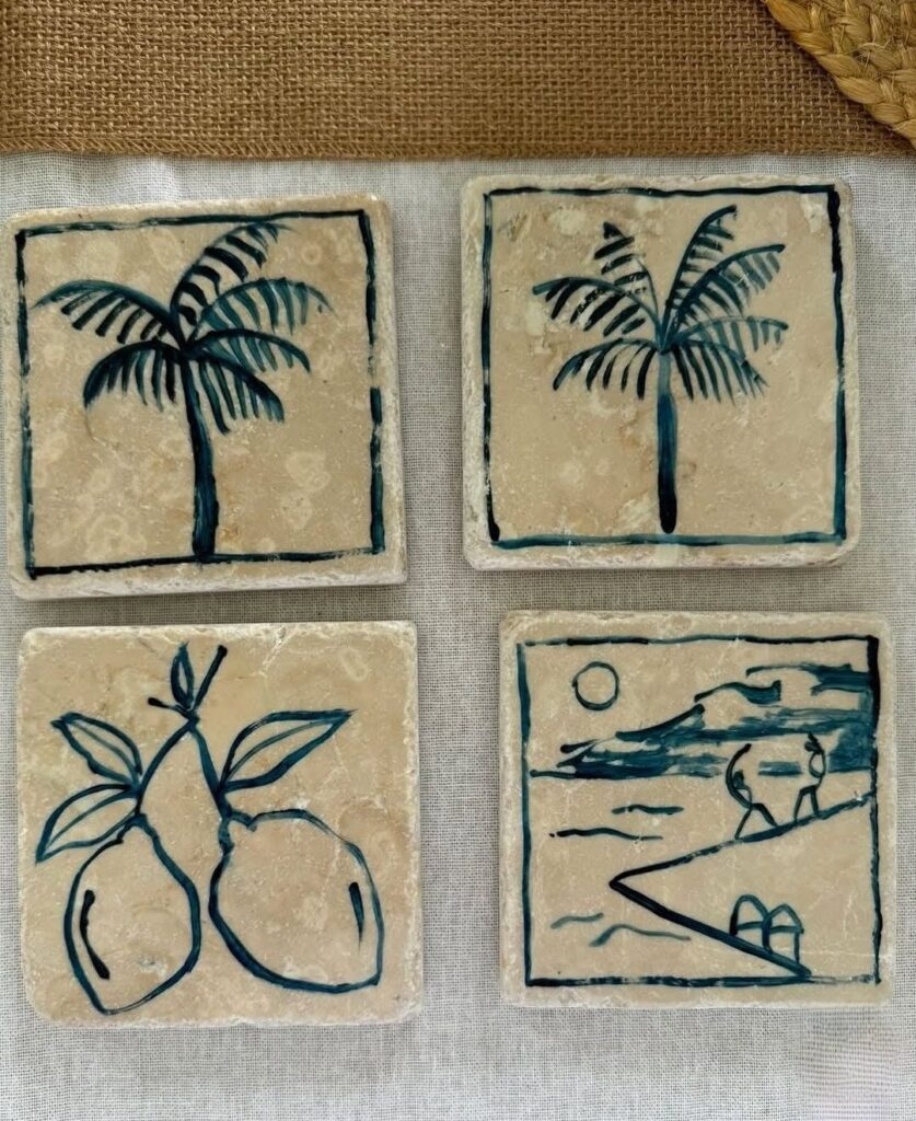 Painted marble tiles by Jennifer Lia