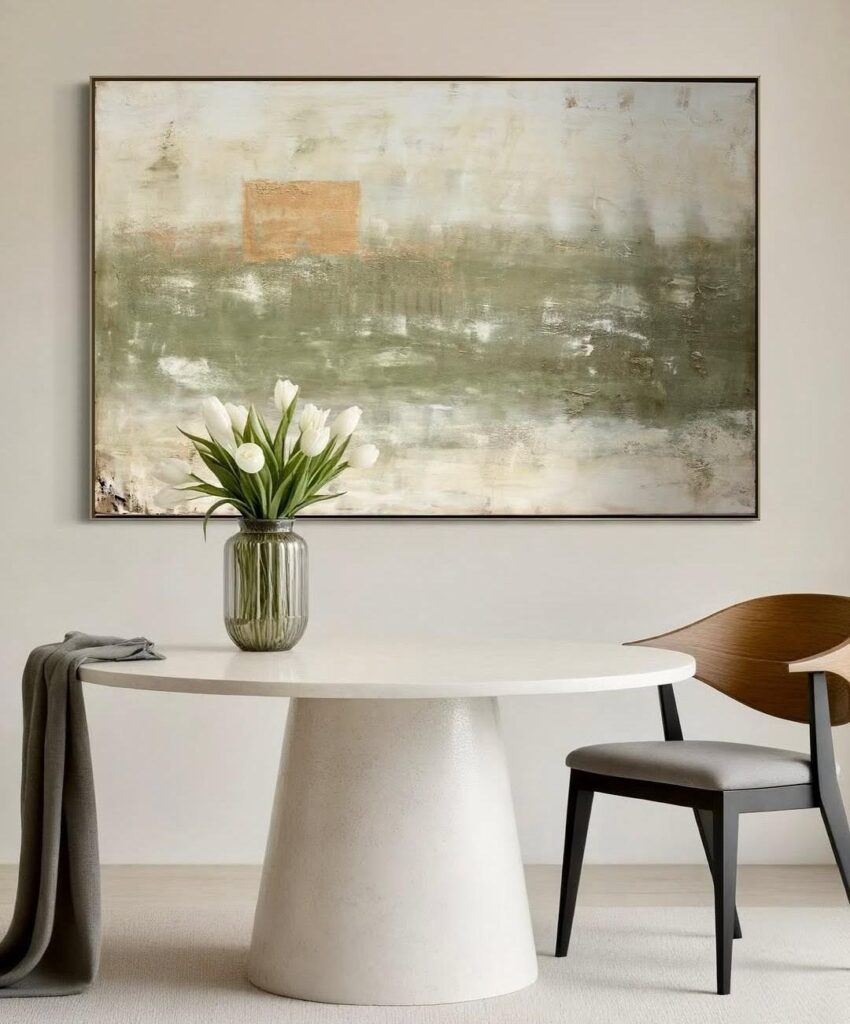 Green abstract large scale artwork from Karin Cutler