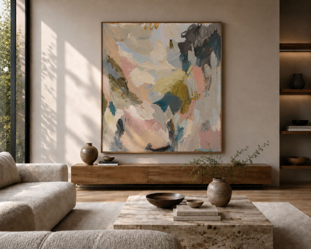 Large framed abstract painting by Shayle Flesser