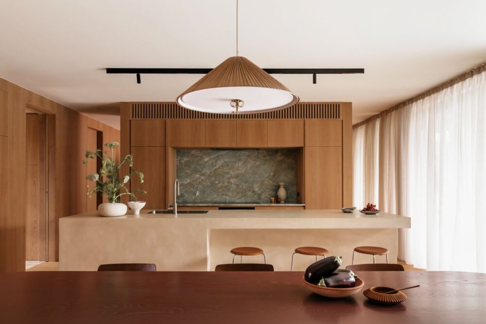 Modern kitchen design with island and wooden cabinetry
