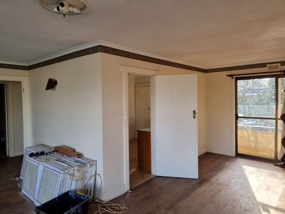 Unfinished living room during renovation process