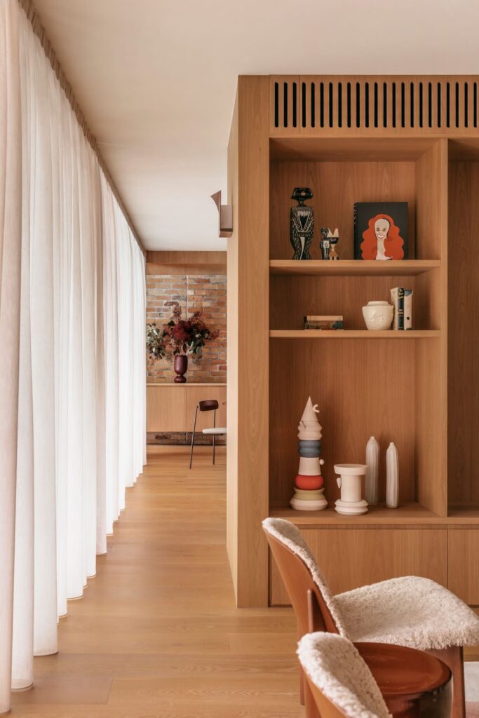 Open-plan kitchen with wooden cabinetry
