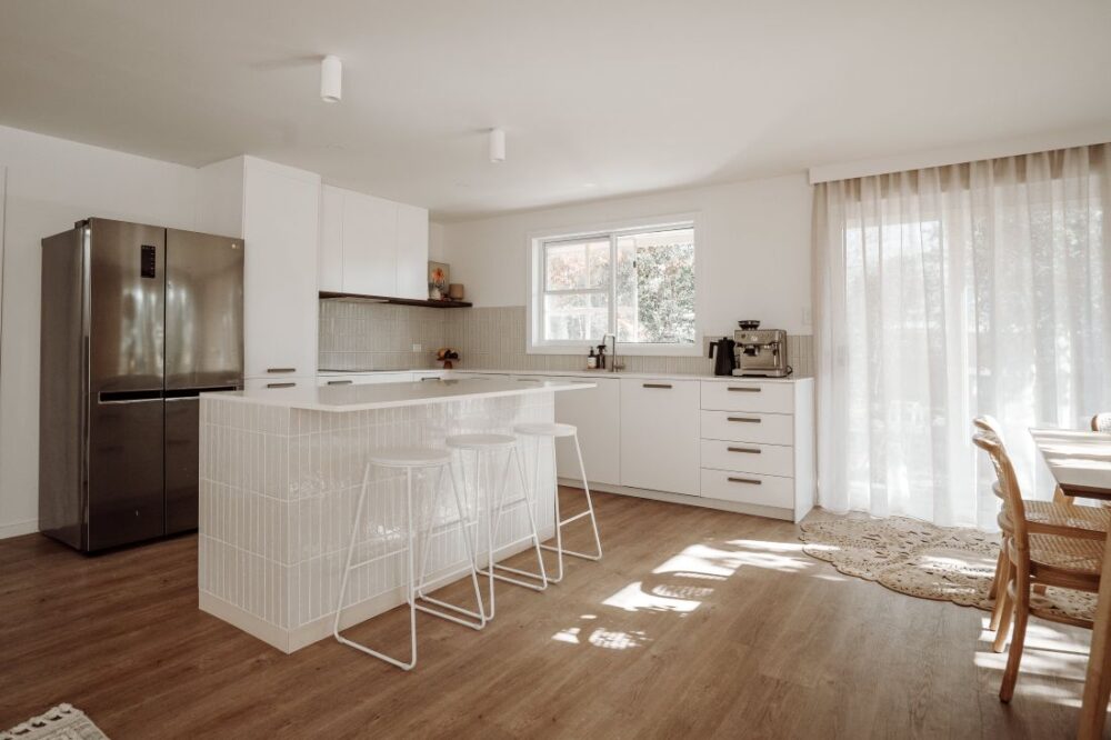 Spacious contemporary white kitchen interior