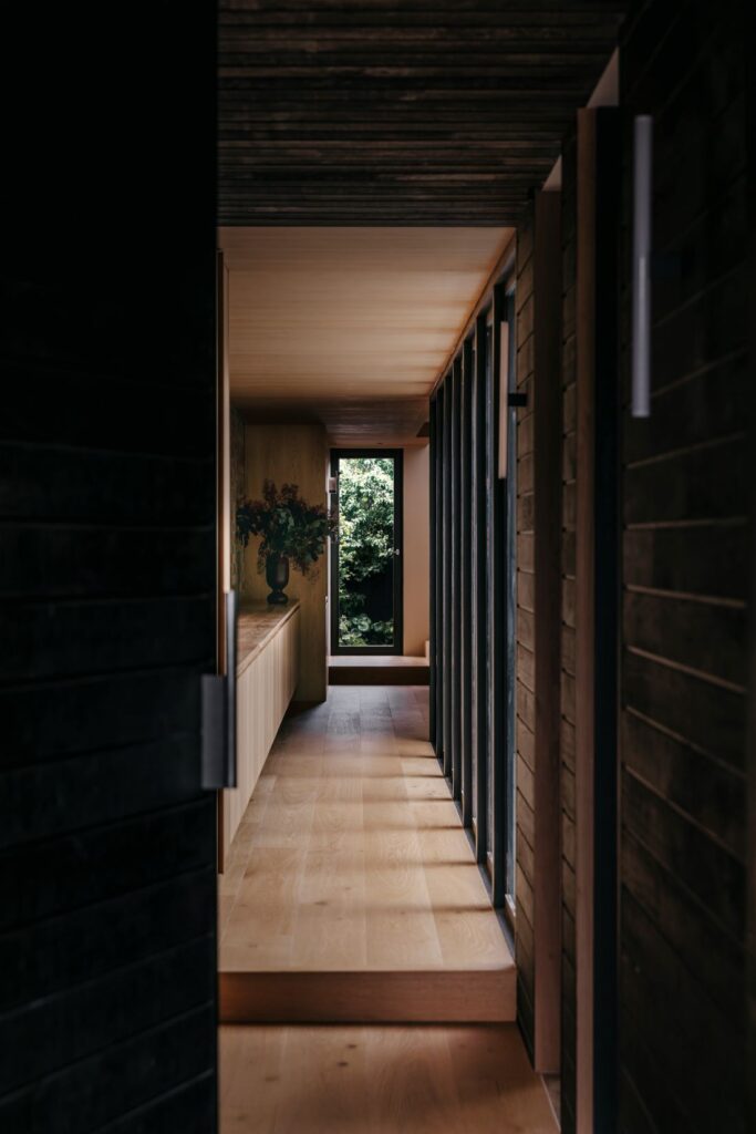 Hallway with wood floors and natural light