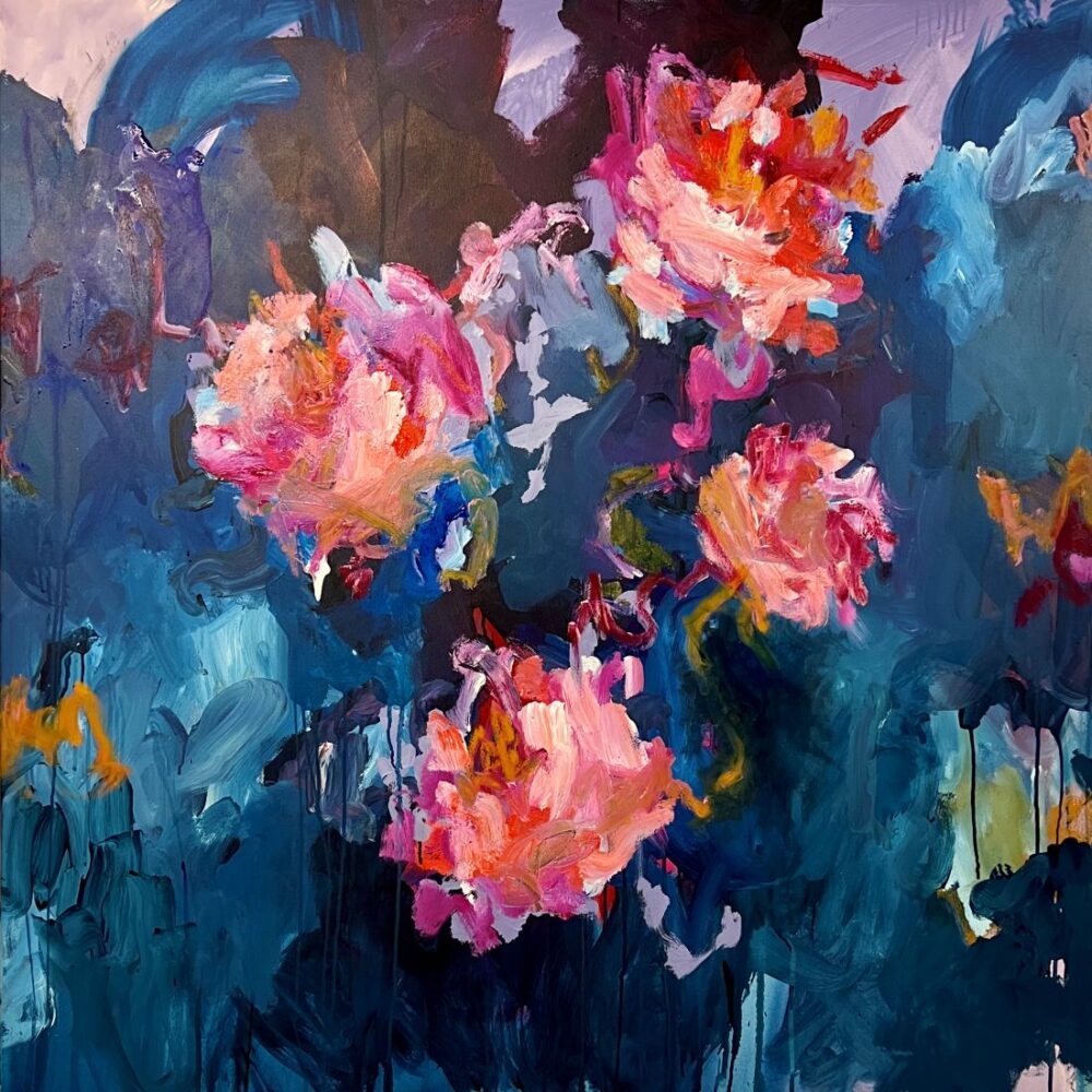 Expressive pink and orange abstract floral detail