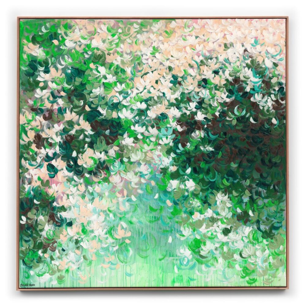 Green floral abstract painting by Belinda Nadwie