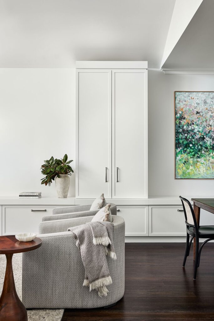 Large botanical canvas painting in modern living area