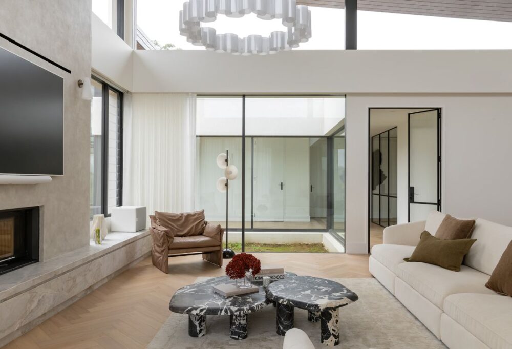 Open living room with courtyard connection in Glenorie