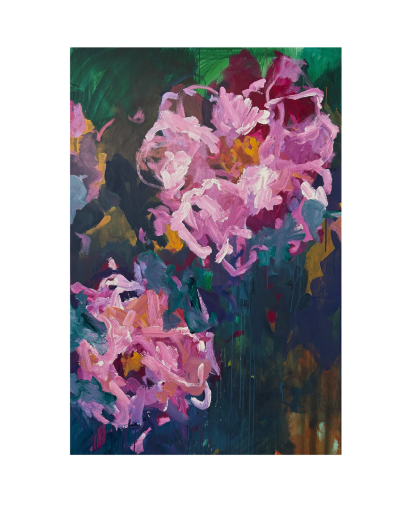 Vertical pink peony abstract painting print