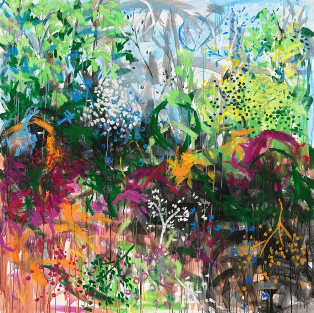 Vibrant abstract botanical landscape by Belinda Nadwie