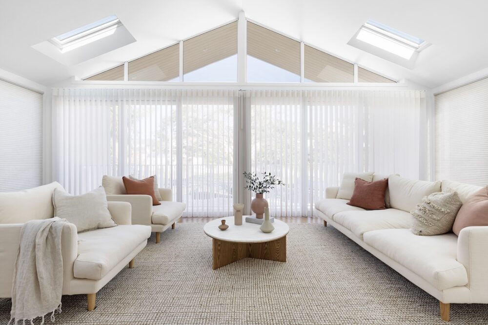 Living room with pitched roof